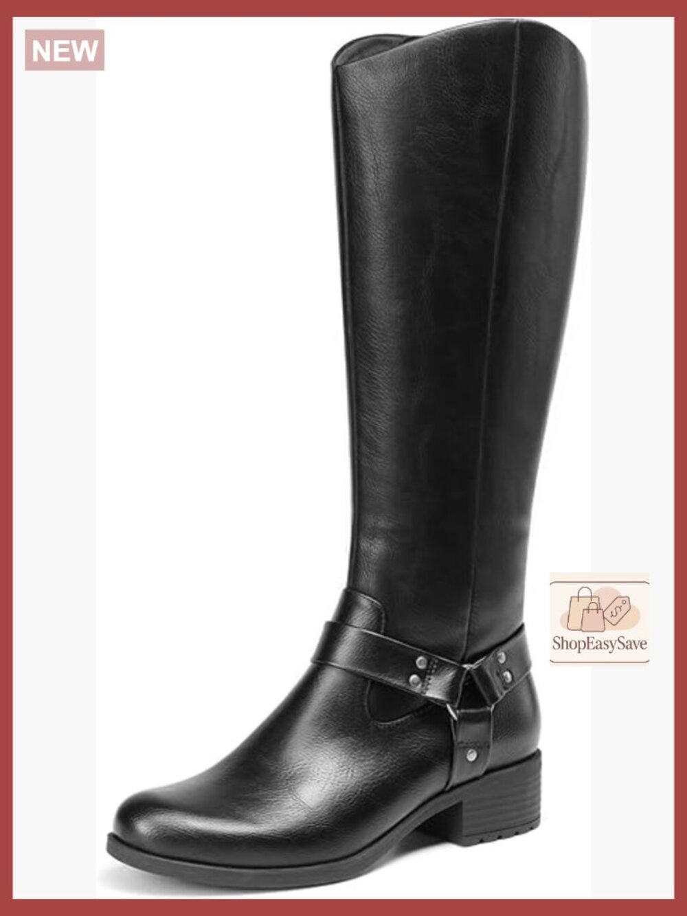 Knee High Motorcycle Boots Side Zipper Stretch Panel Chunky Heel Riding